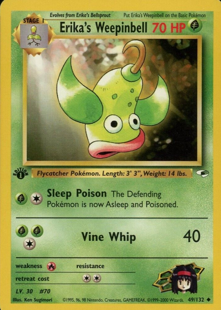 weepinbell pokemon card value Erika's Weepinbell 2000 Gym Heroes #049/132 1st Edition Price Guide