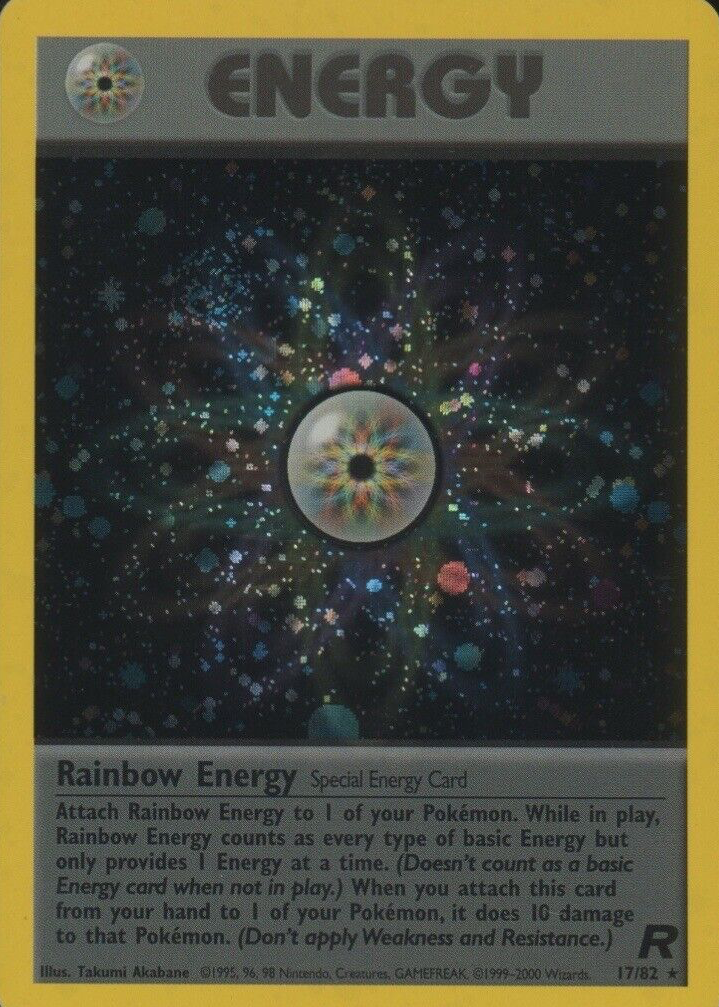 pokemon card rainbow energy 2000 Team Rocket (Doesnt count as a basic Energy card when not in play.) When you attach this card from your hand to 1 of your Pokemon Rainbow Energy 88/101 Non-Holo Uncommon