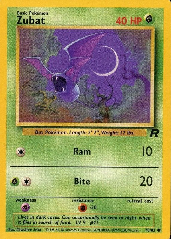 Zubat 2000 Team Rocket #70/82 Unlimited RAW TCG (NEAR MINT)