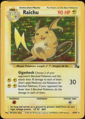 Raichu 1999 Fossil #14/62 Unlimited Holo Price Guide - Sports Card Investor