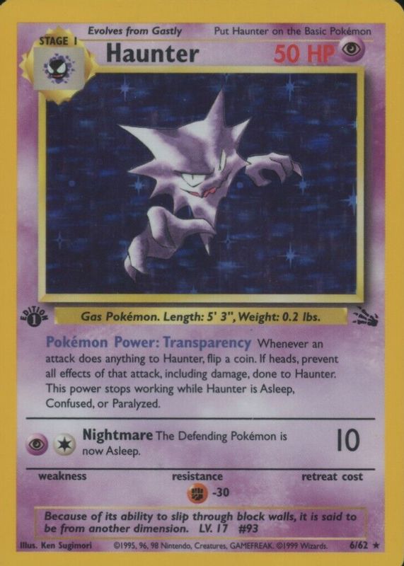 Haunter 1999 Fossil #06/62 1st Edition Holo RAW TCG (LIGHTLY PLAYED)