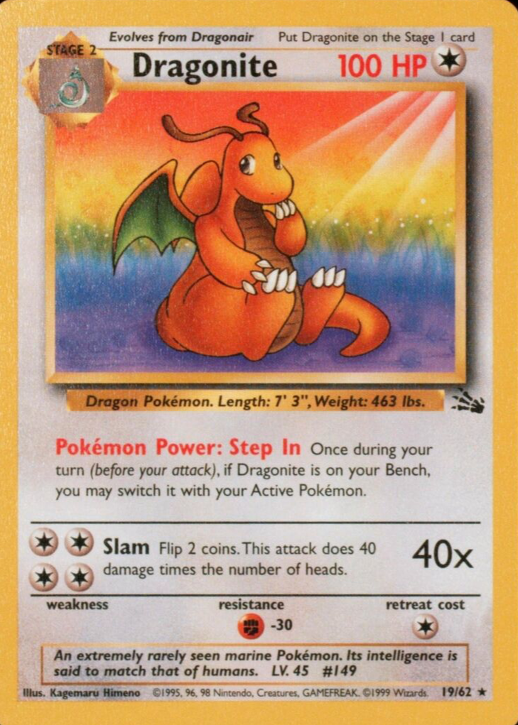 Dragonite 1999 Fossil #19/62 Unlimited Price Guide - Sports Card