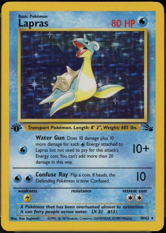 Lapras 1999 Fossil #10/62 1st Edition Holo PSA 10