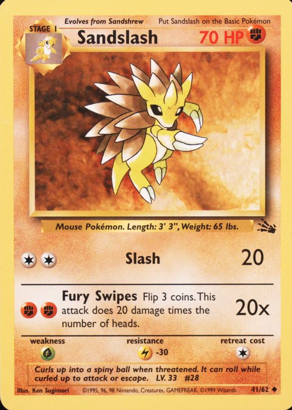 Sandslash 1999 Fossil #41/62 Unlimited SGC 9.5