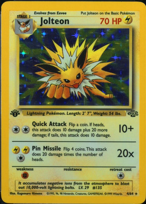 英語版初期　ポケモンカード　Jolteon holo 4/64 POKEMON CARD JUNGLE Jolteon 4/64 HOLO FOIL RARE 1ST EDITION