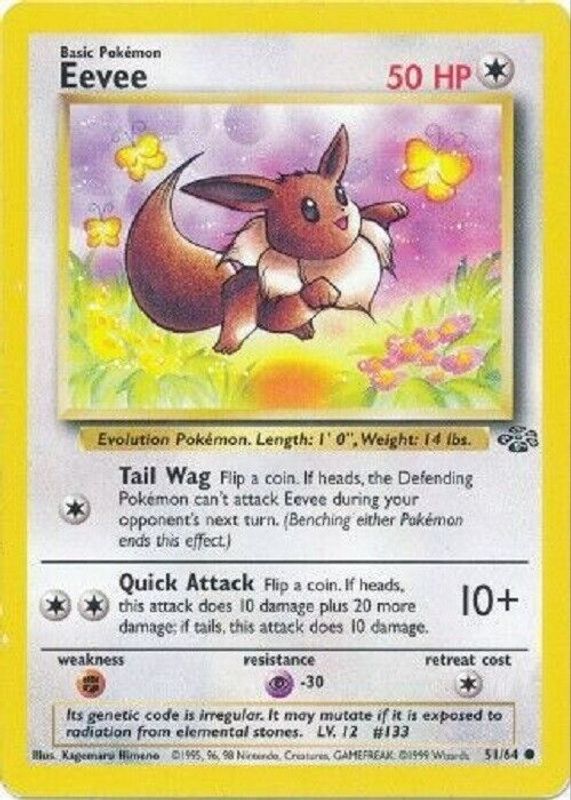 Pokemon Card Eevee 51/64 Jungle Unlimited – Vintage NM-Mint Condition