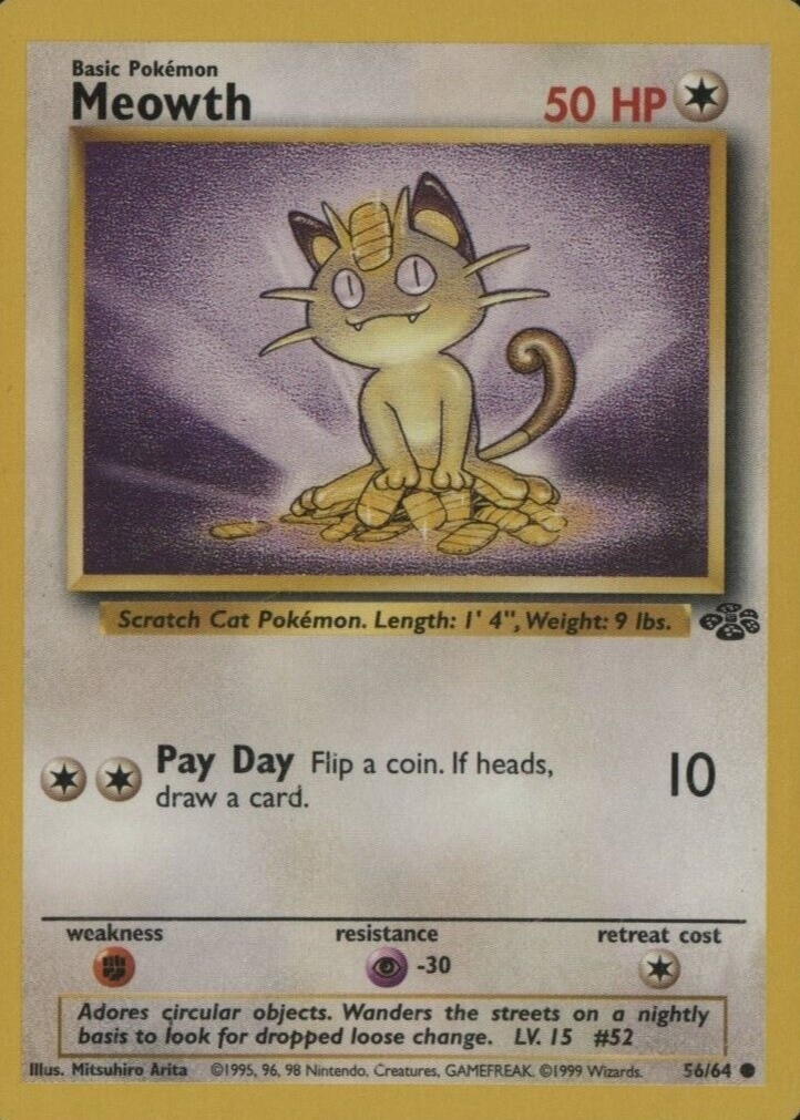 1999 meowth pokemon card value Dutch Jungle #56/64 CGS 7 Trading (Signed by Jason  Rotterdam Comics Card number 56 Meowth 1999 Jungle #56/64 Unlimited