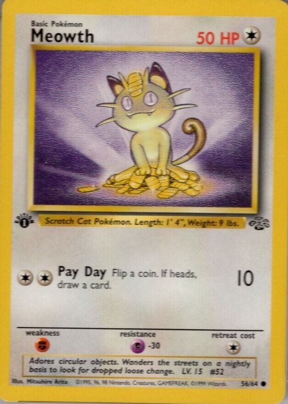 Meowth 1999 Jungle #56/64 1st Edition SGC 9