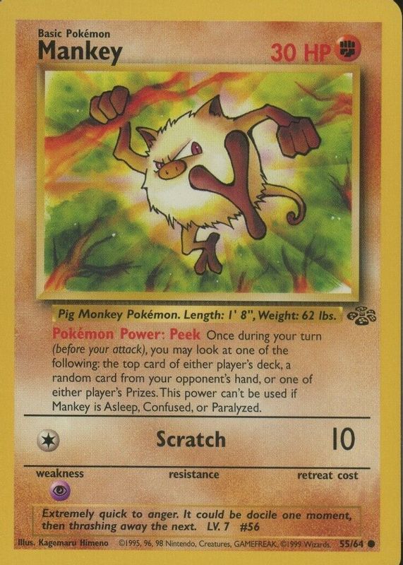 Mankey 1999 Jungle #55/64 Unlimited RAW TCG (NEAR MINT)