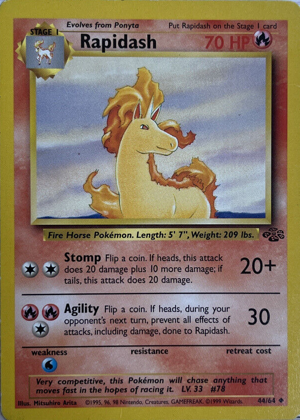1995 rapidash pokemon card value Rapidash 1999 Jungle #44/64 Unlimited Price Guide