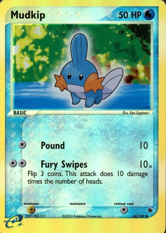 Mudkip 2003 EX: Ruby & Sapphire #060/109 Reverse Holo PSA 7