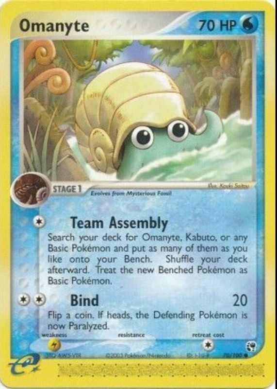 Omanyte 2003 EX: Sandstorm #070/100 Base PSA 10