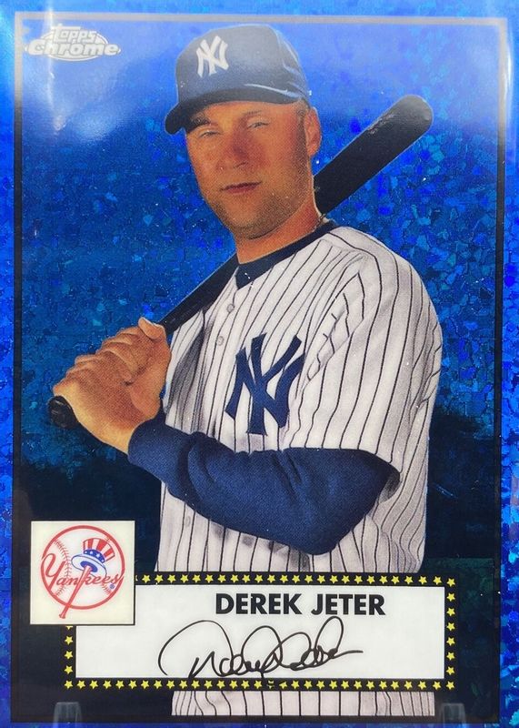 Derek Jeter 2021 Topps Chrome Platinum Anniversary #491 Blue Mini-Diamond Refractor /199 PSA 10