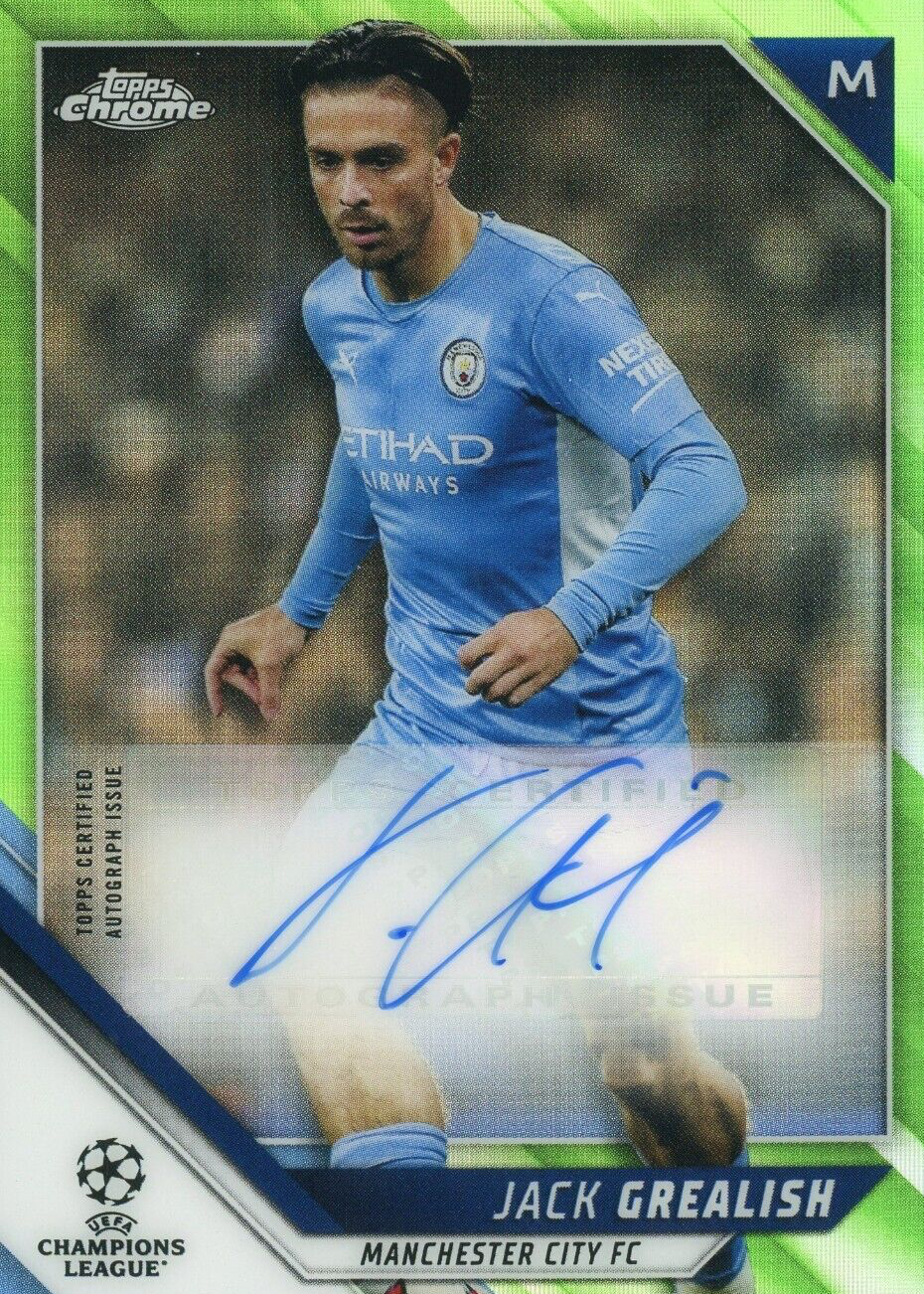 Jack Grealish 2021 Topps Chrome UEFA Champions League #CA-JG Autographs -  Neon Green Refractor /99