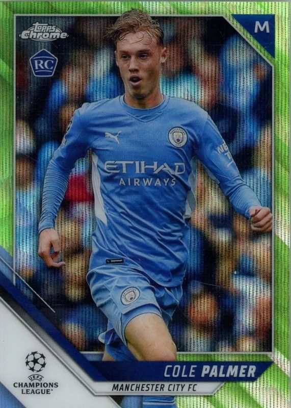 Cole Palmer 2021 Topps Chrome UEFA Champions League #135 Neon Green Wave Refractor /99 Rookie RAW