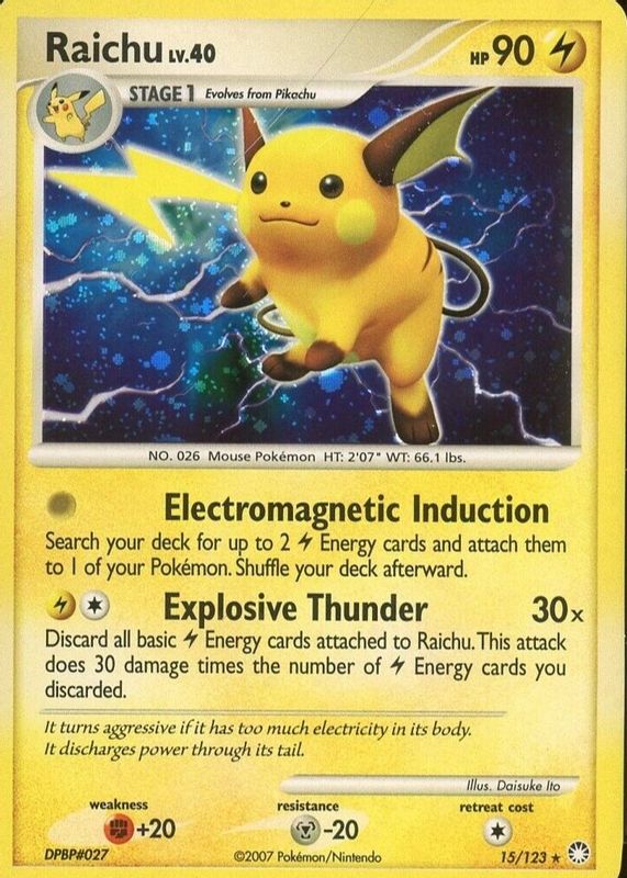 Raichu 2007 Diamond & Pearl: Mysterious Treasures #015/123 Holo SGC 10