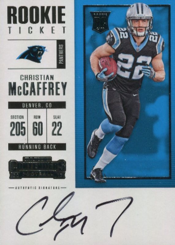 Christian McCaffrey 2017 Contenders #311 Rookie Ticket Auto Rookie SGC 9