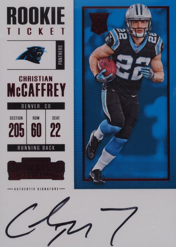 Christian McCaffrey 2017 Contenders #311 Rookie Ticket Auto - Red Zone Rookie SGC 10