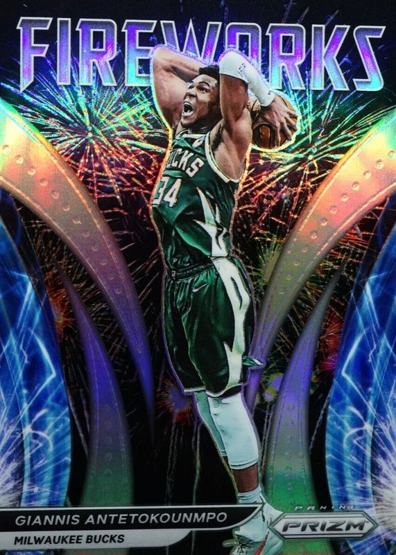 Giannis Antetokounmpo 2021 Prizm #3 Fireworks - Silver PSA 10