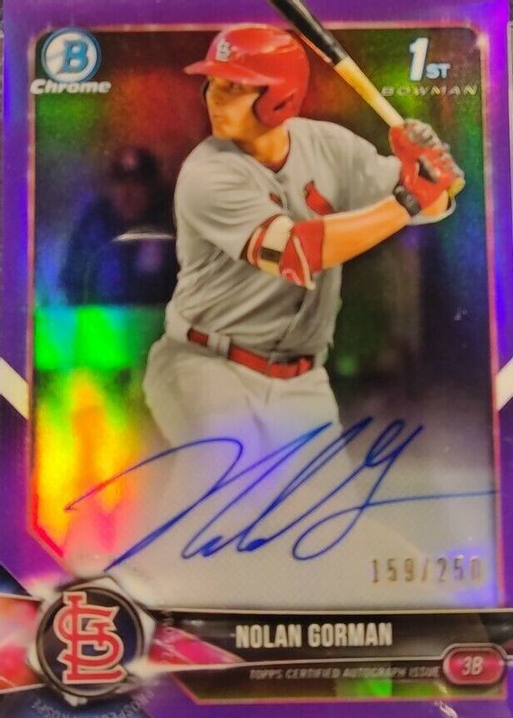 Nolan Gorman 2018 Bowman Draft #CDA-NG Chrome DP Auto - Purple Refractor /250 (1st) PSA 10