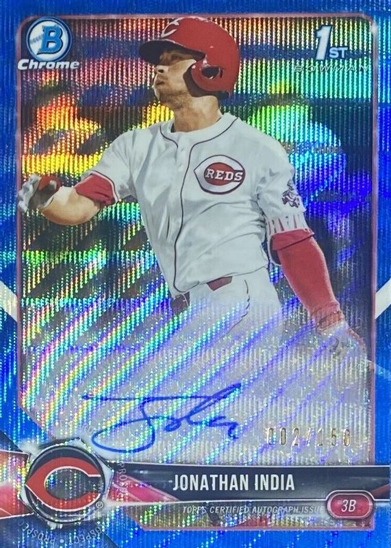 Jonathan India 2018 Bowman Draft #CDA-JI Chrome DP Auto - Blue Wave Refractor /150 (1st) PSA 9