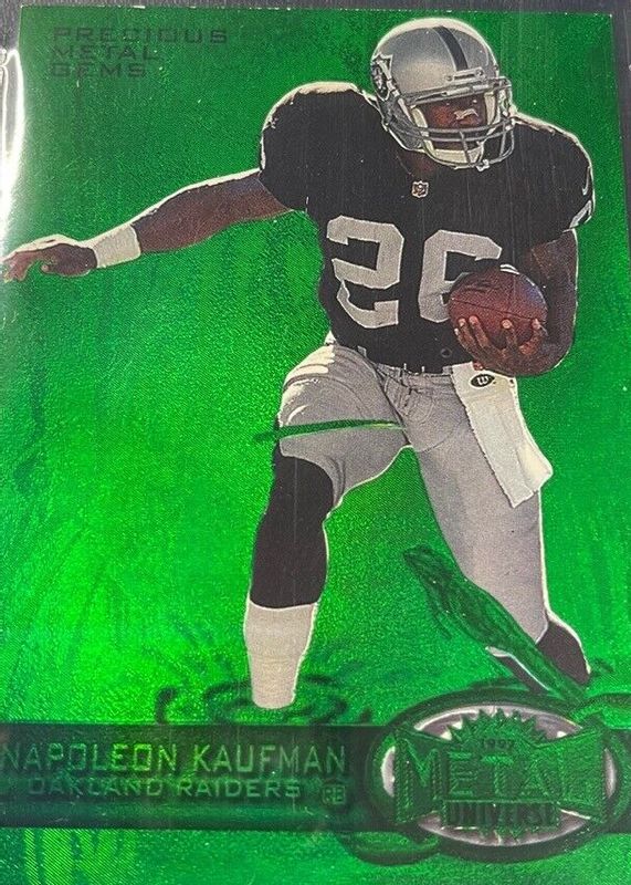 Napoleon Kaufman 1997 Metal Universe #53 Precious Metal Gems Green /15 BGS 7