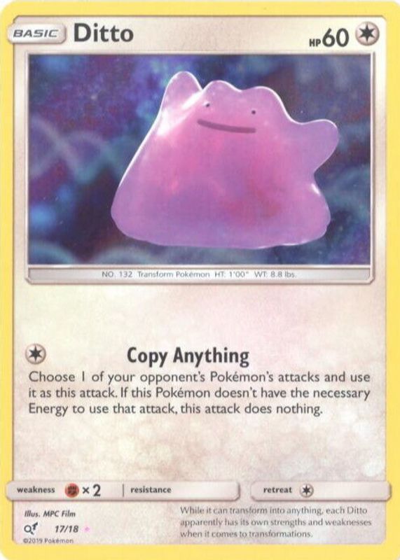 Ditto 2019 Detective Pikachu #17/18 Holo RAW TCG (NEAR MINT)