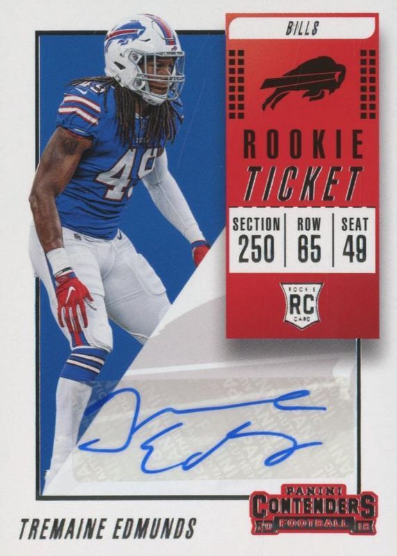 Tremaine Edmunds 2018 Contenders #151 Rookie Ticket Auto Rookie BGS 10 PRISTINE