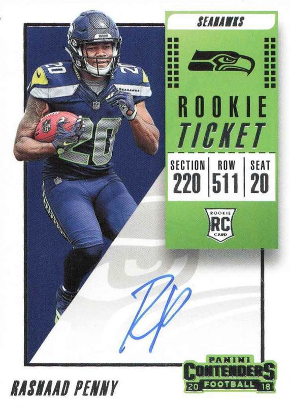 Rashaad Penny 2018 Contenders #110 Rookie Ticket Auto (Facing Left) PSA 10