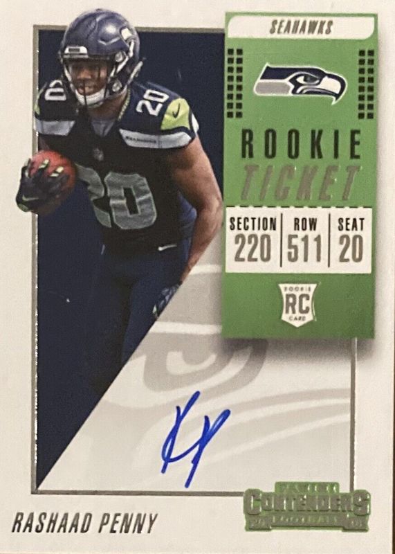 Rashaad Penny 2018 Contenders #110 Rookie Ticket Auto Variation (Facing Right) Rookie BGS 9.5