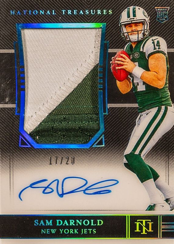 Sam Darnold 2018 National Treasures #162 Rookie Patch Auto - Midnight /20 Rookie PSA 10