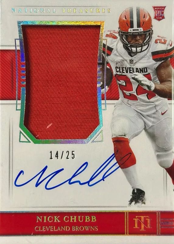 Nick Chubb 2018 National Treasures #172 Rookie Patch Auto - Holo Silver /25 RAW