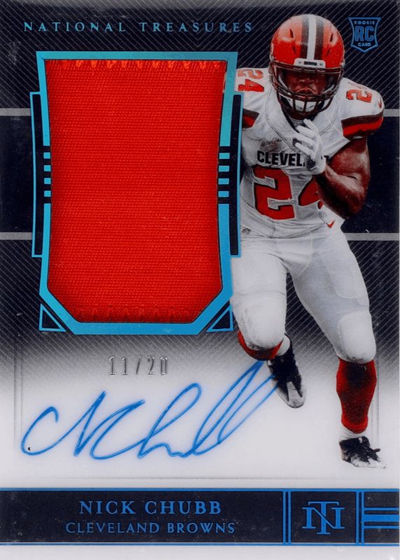 Nick Chubb 2018 National Treasures #172 Rookie Patch Auto - Midnight /20 RAW