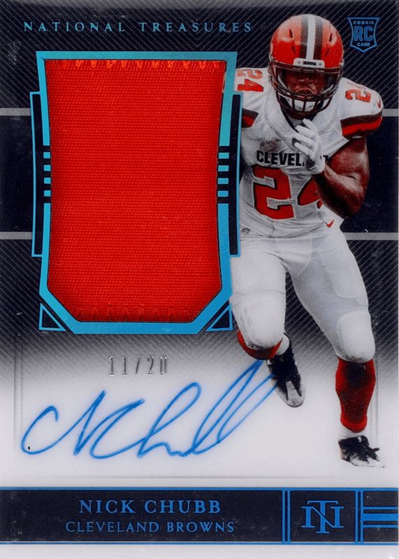 Nick Chubb 2018 National Treasures #172 Rookie Patch Auto - Midnight /20 BGS 9