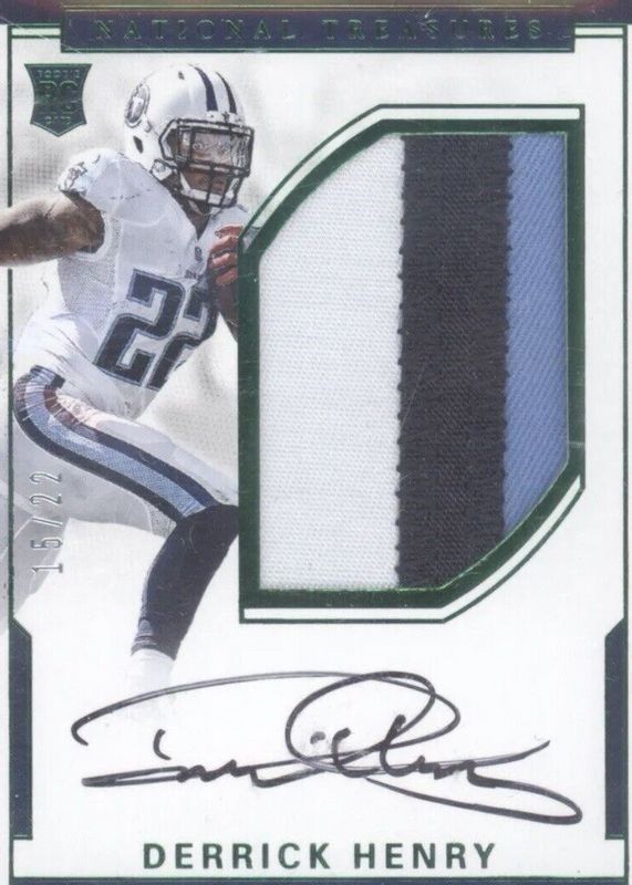 Derrick Henry 2016 National Treasures #112 Rookie Patch Auto - Numbers Green (/22) PSA 10