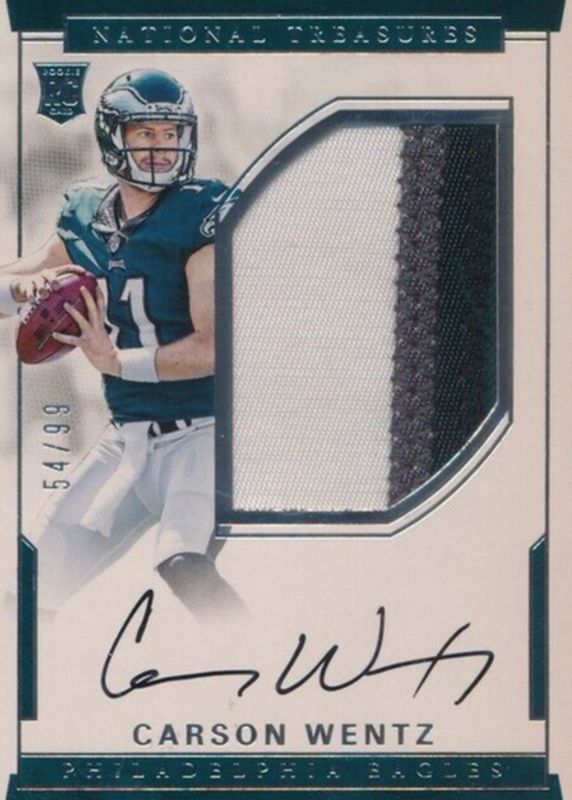 Carson Wentz 2016 National Treasures #102 Rookie Patch Auto /99 Rookie SGC 8.5