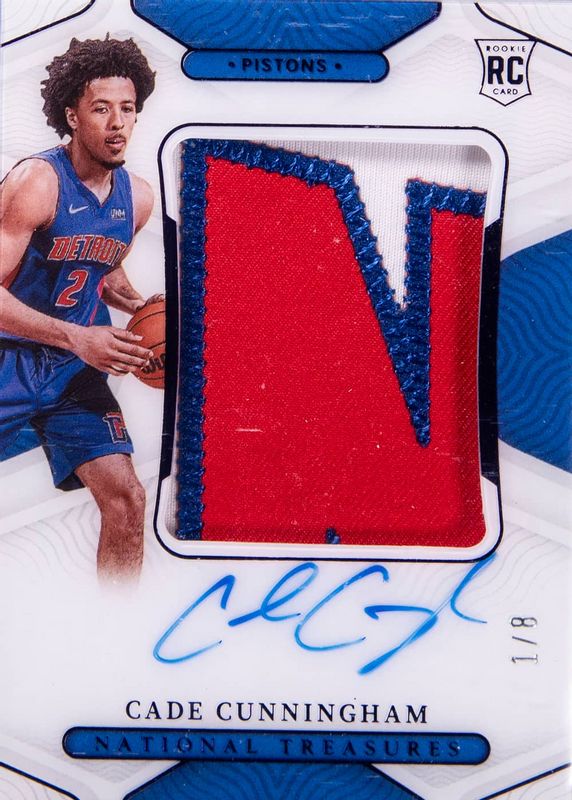 Cade Cunningham 2021 National Treasures #123 Rookie Patch Auto - Purple FOTL /8 Rookie PSA 8