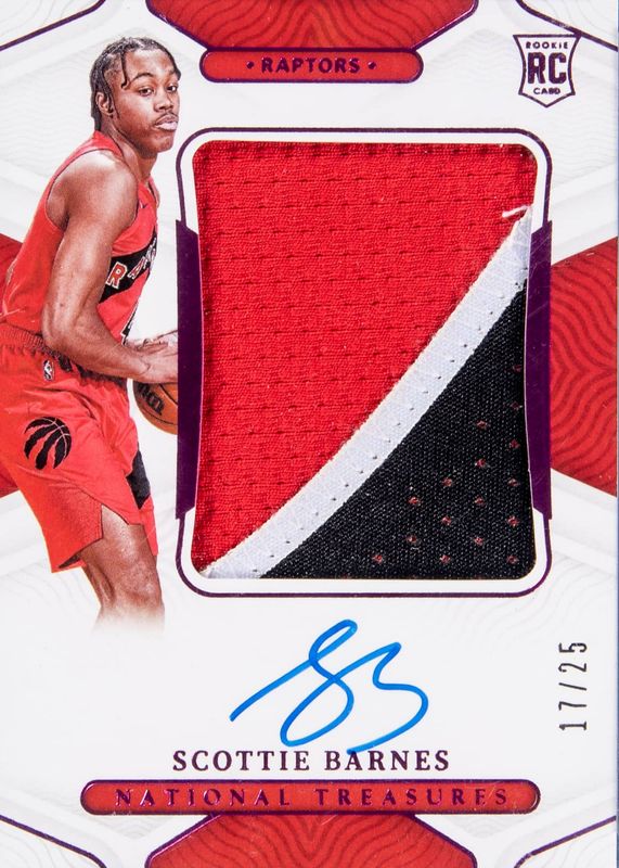 Scottie Barnes 2021 National Treasures #133 Rookie Patch Auto - Pink (/25) Rookie PSA 10