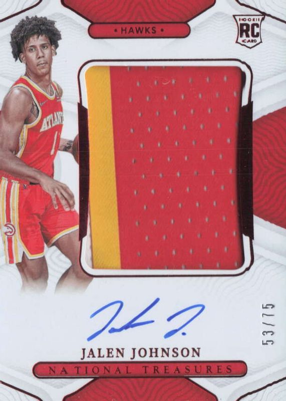 Jalen Johnson 2021 National Treasures #139 Rookie Patch Auto - NBA 75th (/75) RAW
