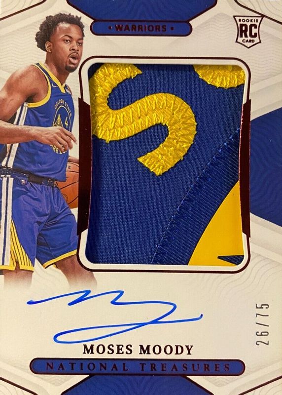 Moses Moody 2021 National Treasures #104 Rookie Patch Auto - NBA 75th (/75) Rookie SGC 9.5