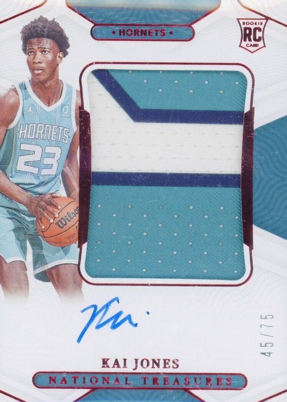 Kai Jones 2021 National Treasures #135 Rookie Patch Auto - NBA 75th (/75) Rookie SGC 9.5