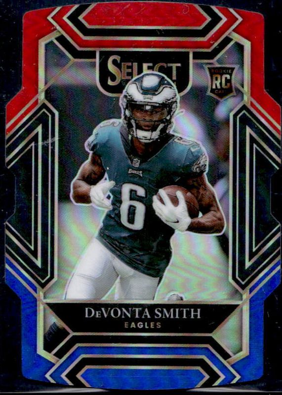 DeVonta Smith 2021 Select #249 Club Level Red & Blue Die-Cut Rookie PSA 9