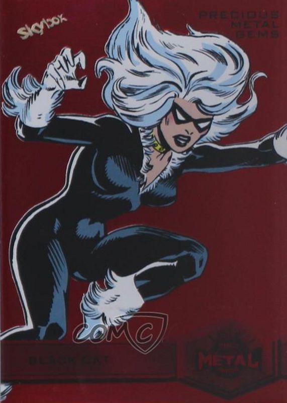 Black Cat 2021 SkyBox Marvel Metal Universe Spider-Man #110 Precious Metal Gems Red (High Series) /90 PSA 9