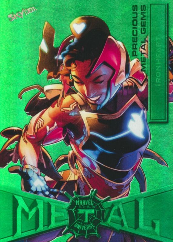 Ironheart 2021 SkyBox Marvel Metal Universe Spider-Man #38 Precious Metal Gems Green /10 RAW