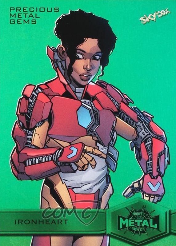 Ironheart 2021 SkyBox Marvel Metal Universe Spider-Man #138 Precious Metal Gems Green (High Series) /10 RAW