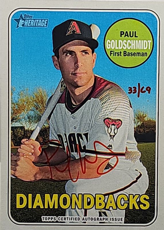 Paul Goldschmidt 2018 Topps Heritage #ROA-PG Real One Autographs - Red Ink /69 SGC 9