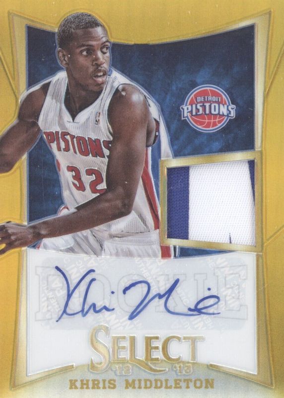 Khris Middleton 2012 Select #302 Rookie Jersey Autographs - Gold /10 Rookie PSA 9