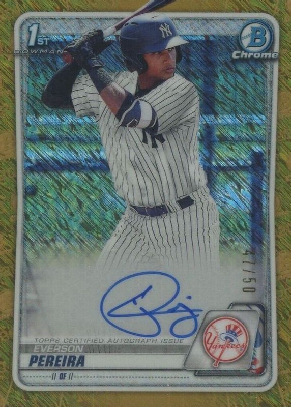 Everson Pereira 2020 Bowman #CPA-EP Chrome Prospect Auto - Gold Shimmer Refractor /50 (1st) RAW