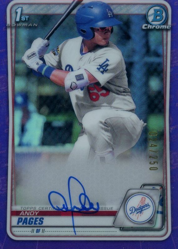 Andy Pages 2020 Bowman #CPA-AP Chrome Prospect Auto - Purple Refractor /250 (1st) SGC 10