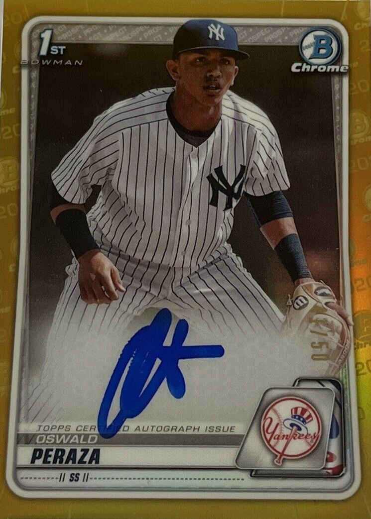 Oswald Peraza 2020 Bowman Chrome #CPA-OP Prospect Auto - Gold 